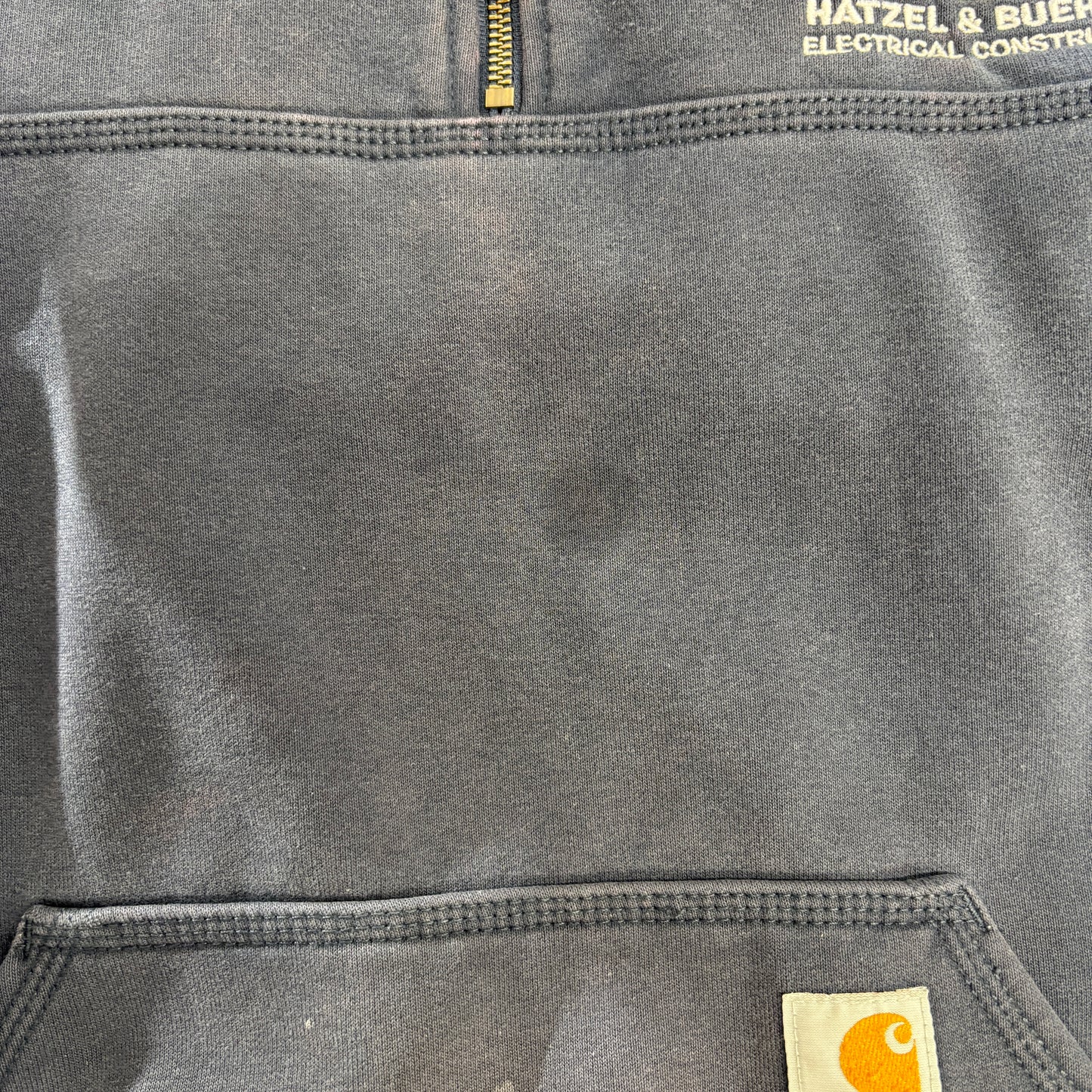 Carhartt カーハート 裏起毛 ハーフジップ パーカー グレー系 Lサイズ 企業刺繍入り 古着 スウェットフーディ