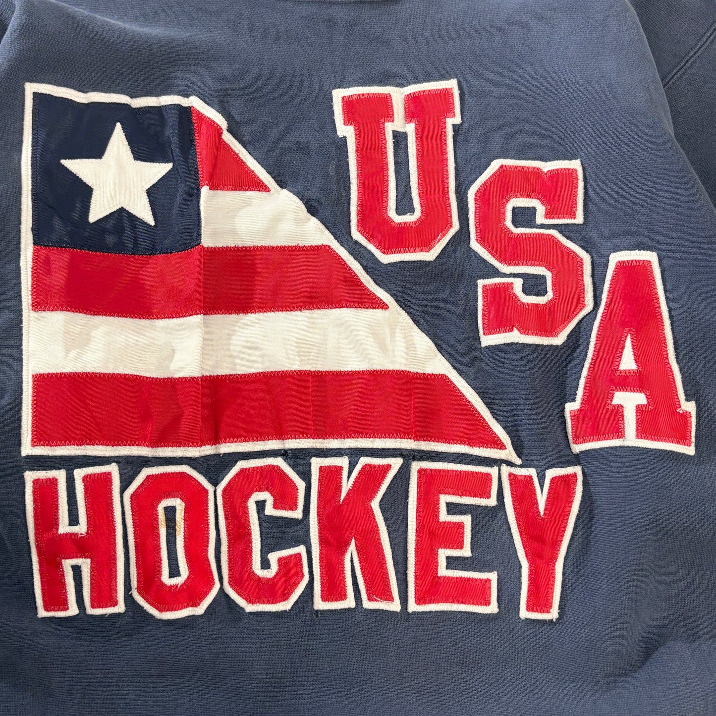 【USA製 80s~90s Champion】リバースウィーブスウェット “USA HOCKEY” 刺繍ロゴ ネイビー XL