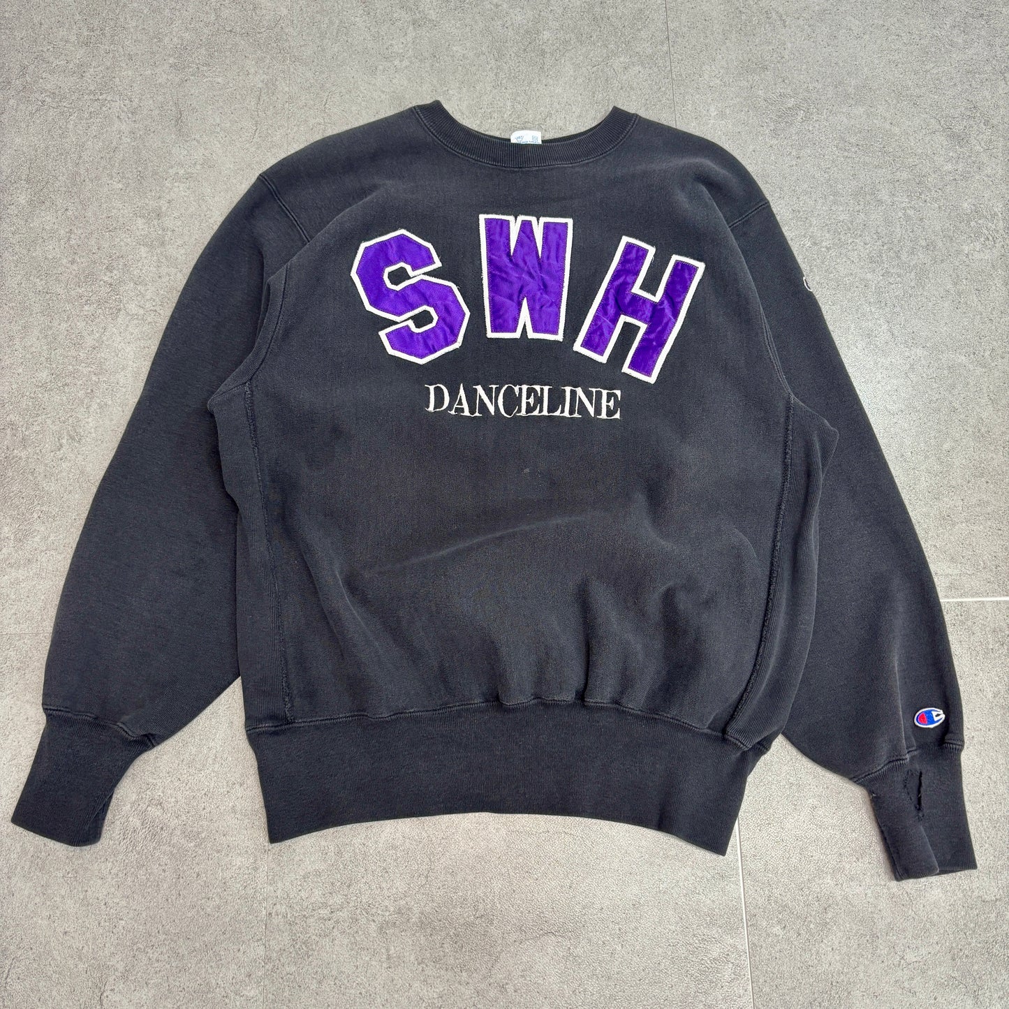 【USA製】Champion リバースウィーブ SWH DANCELINE 刺繍スウェット XL 黒×紫 90s