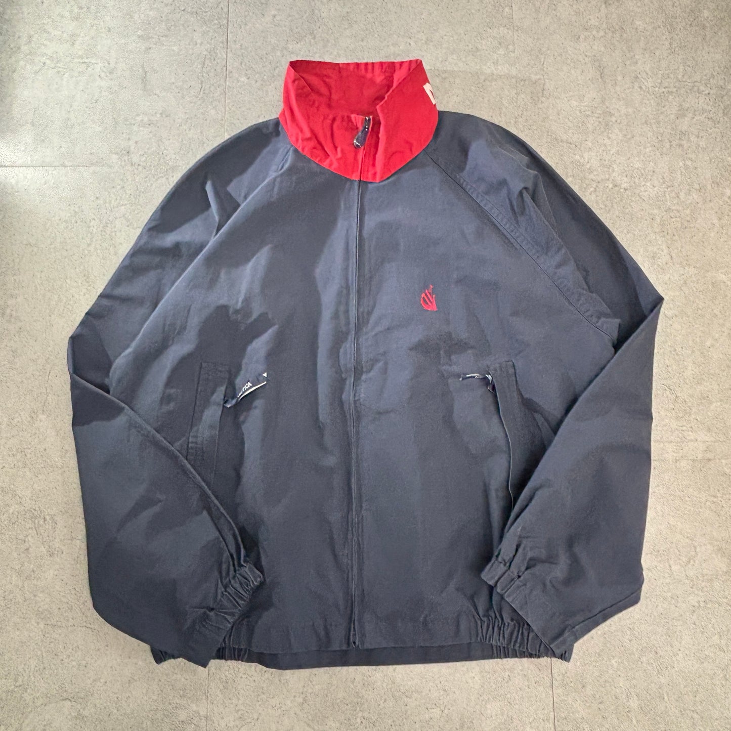 NAUTICA ビッグフラッグ 背面ワッペン セーリングジャケット L ネイビー×レッド 90s~00s フィリピン製 メッシュライナー