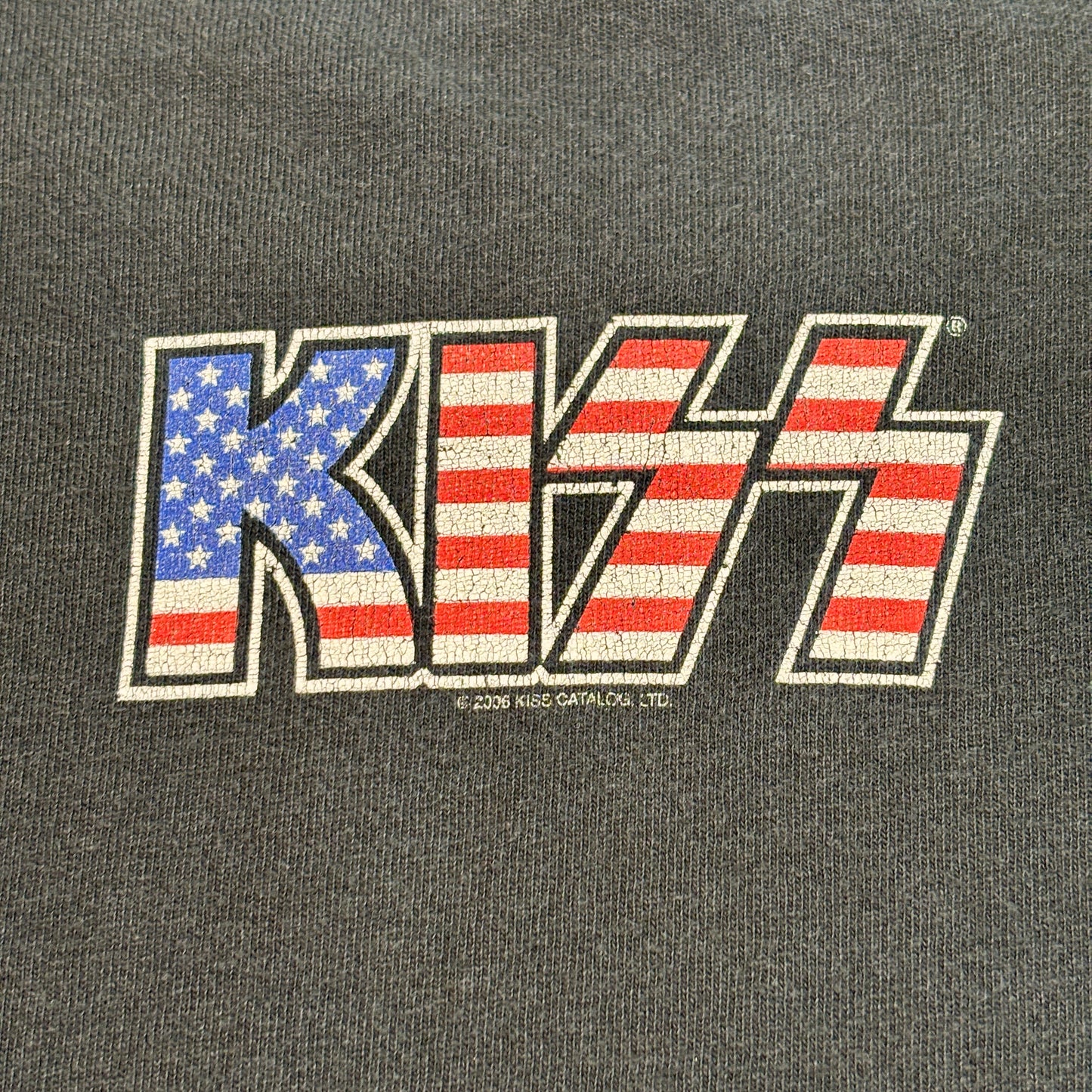 KISS バンドTシャツ 2005年製 アメリカ国旗ロゴ×メンバー集合プリント JERZEES XL ブラック ロックT