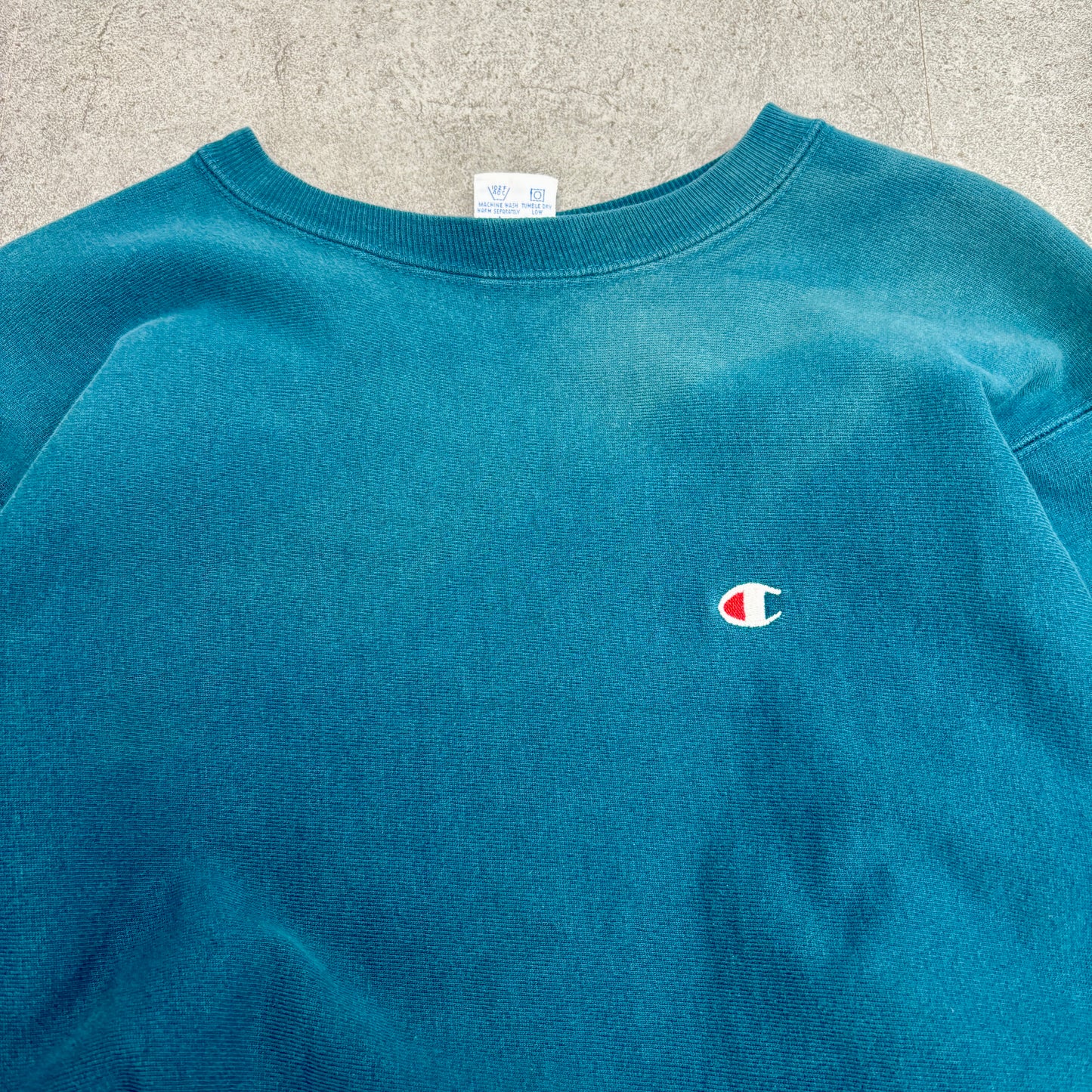 【USA製】Champion リバースウィーブ 青緑無地スウェット 刺繍ロゴ XL 90s ヴィンテージ