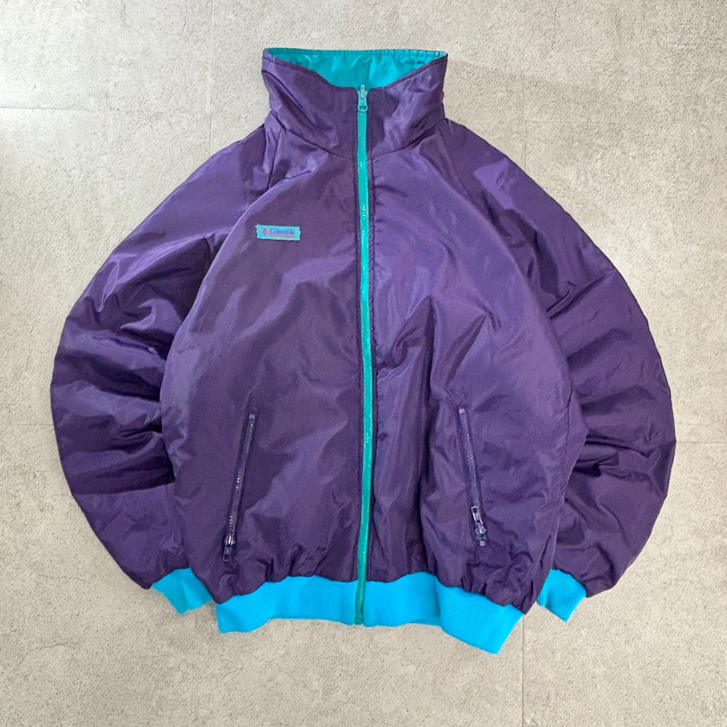 90s Columbia リバーシブル 3M Thinsulate 中綿ナイロンジャケット パープル×ティール M スリランカ製 “Radial Sleeve™”