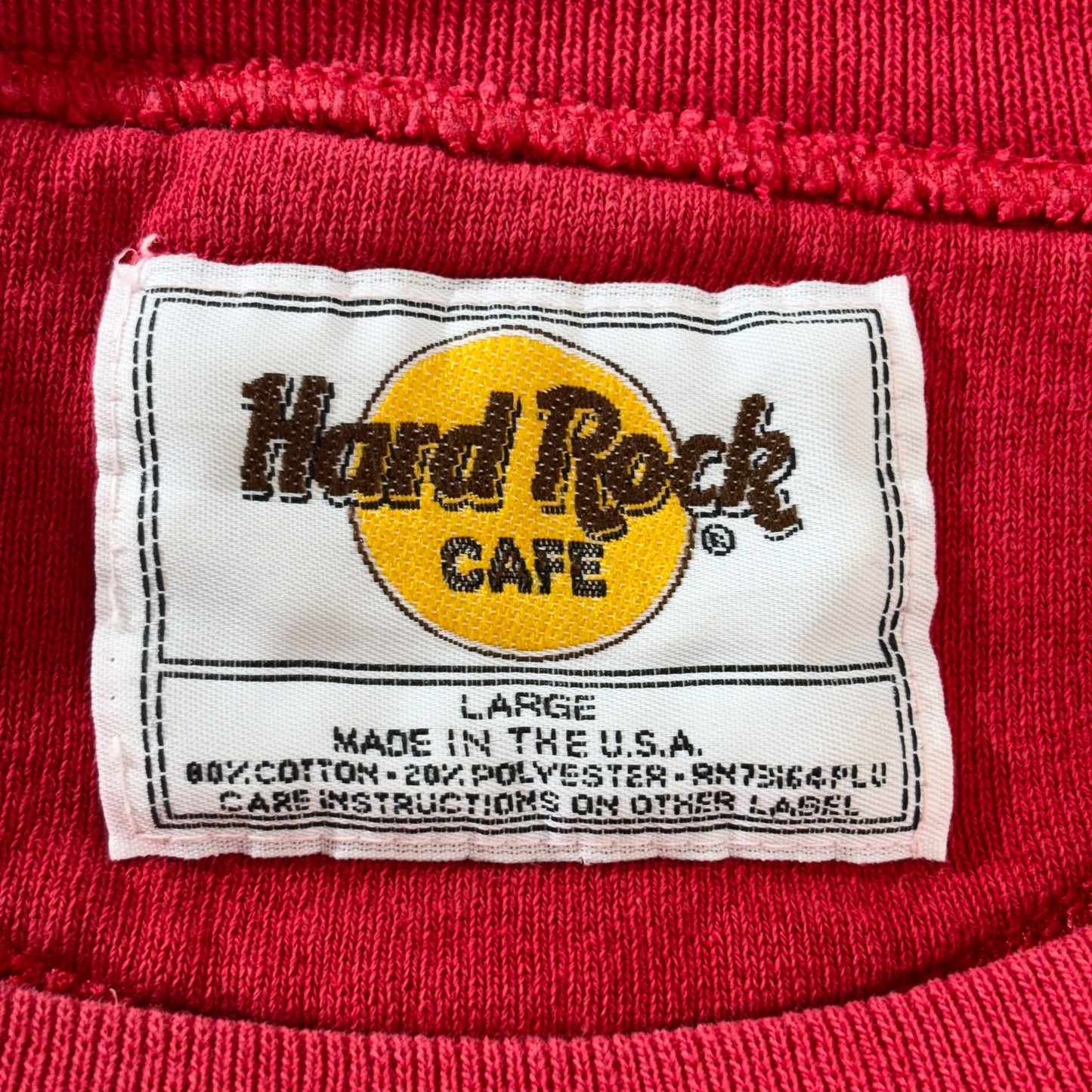 Hard Rock Cafe “HOUSTON” 90s USA製 刺繍スウェット 赤/レッド SAVE THE PLANET ラグラン風 L相当