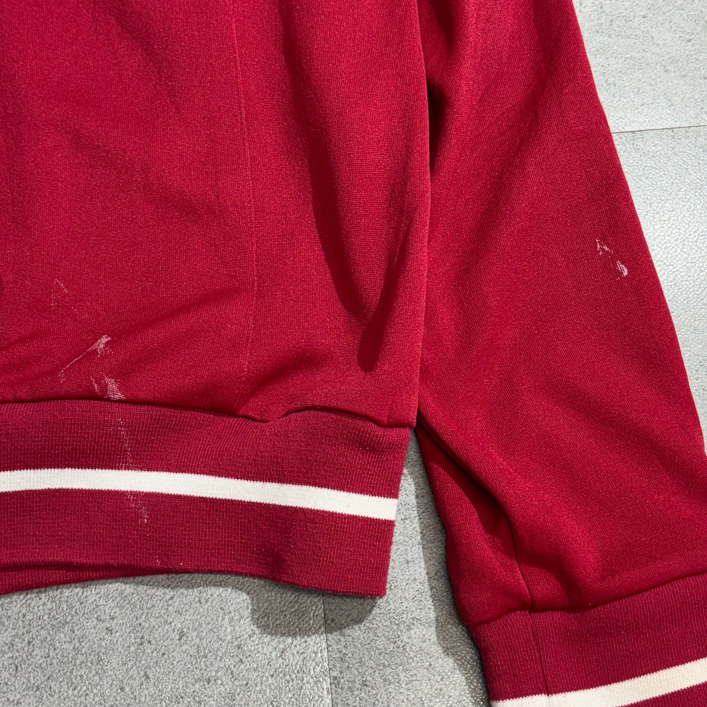 【adidas】Adolf Dassler 刺繍 トラックジャケット レッド×ホワイト Lサイズ カンボジア製 アディダス トラックトップ ジャージ 古着