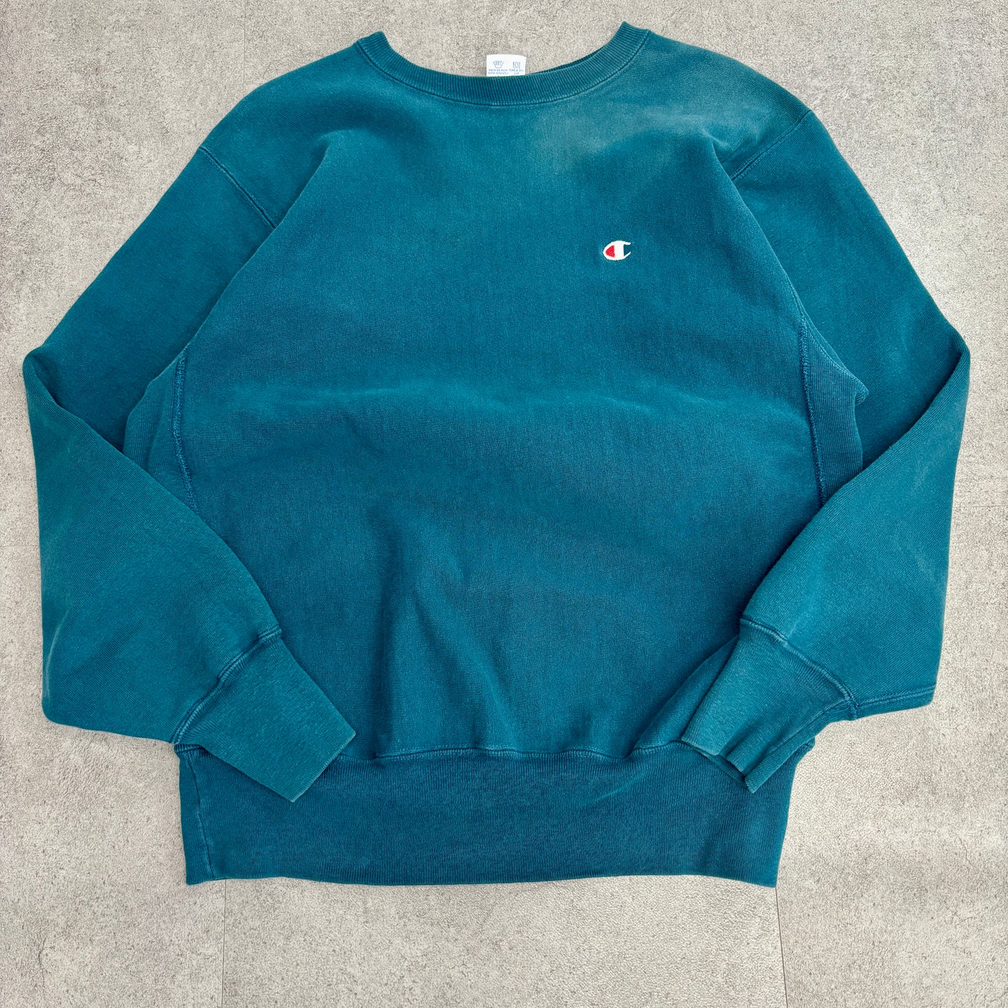 【USA製】Champion リバースウィーブ 青緑無地スウェット 刺繍ロゴ XL 90s ヴィンテージ