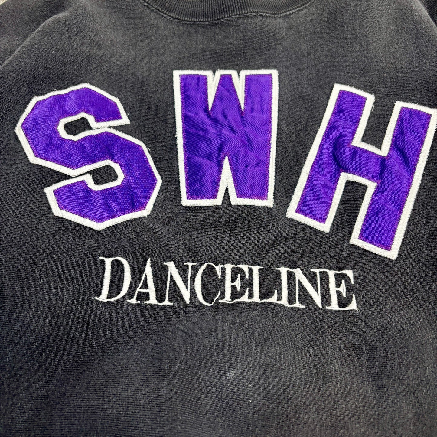 【USA製】Champion リバースウィーブ SWH DANCELINE 刺繍スウェット XL 黒×紫 90s