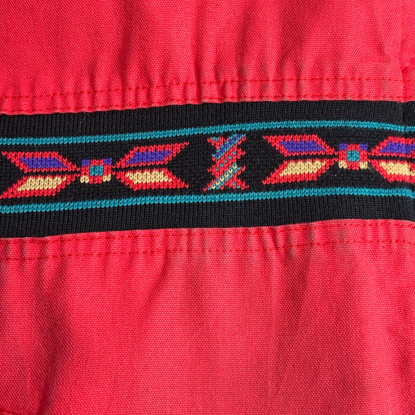 Western Frontier USA製 ネイティブ柄 テープ装飾 ジップジャケット レッド×ブラック 80s〜90s