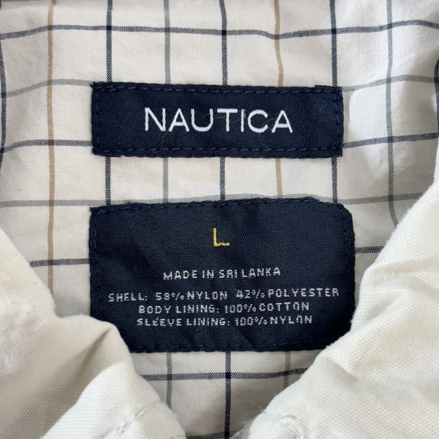 NAUTICA スウィングトップ ハリントンジャケット L アイボリー セイルロゴ チェックライニング 2000s スリランカ製 ナイロン×ポリ