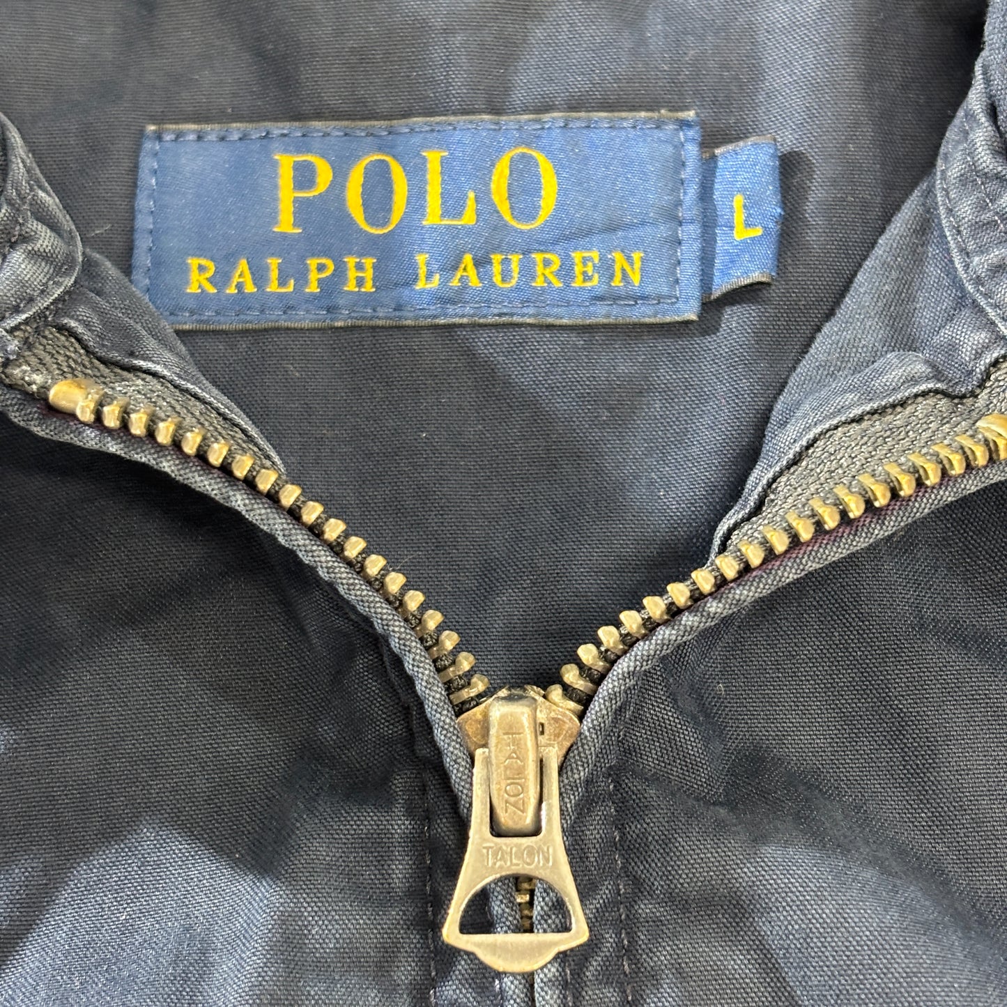 POLO RALPH LAUREN フーデッド ハリントン ジャケット L 紺 ポニー刺繍 TALONジップ コットンナイロン ベトナム製 2000s
