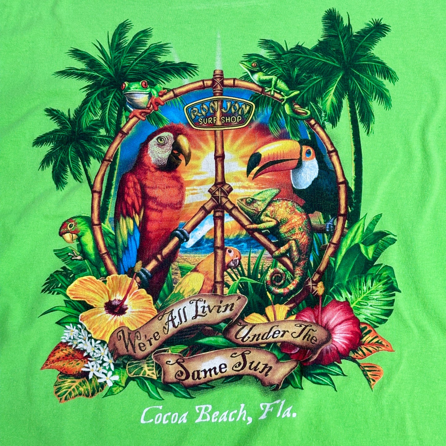 【Ron Jon Surf Shop】ネオンライム グラフィックTシャツ XLサイズ ココアビーチ限定 サーフT USAフロリダ発