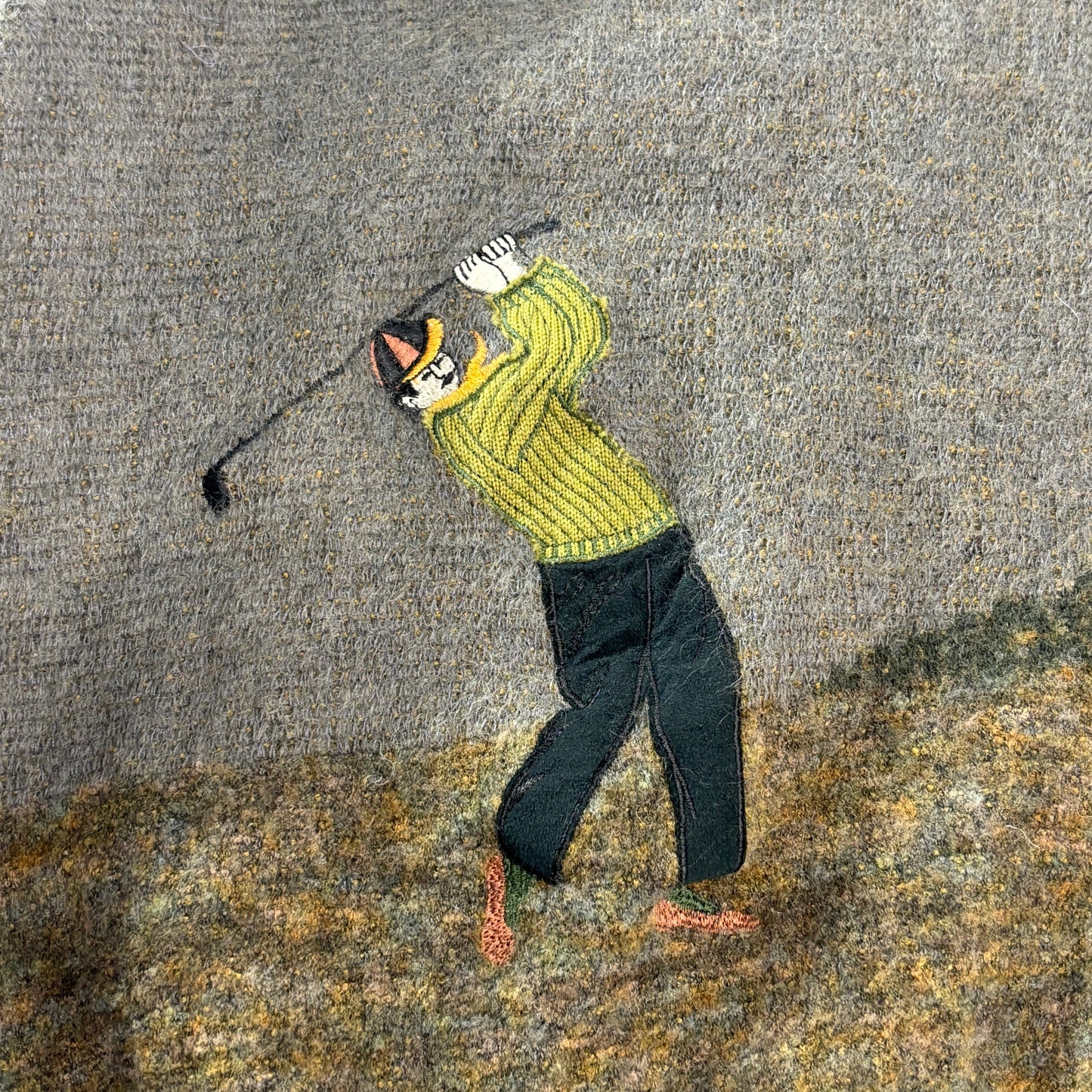 LEPOUTRE TAILOR “Golf Scene” アートニット セーター グレー 80s–90s/ ベルギー ブリュッセルタグ ウール調 ジャカード ゴルフ柄 Vintage
