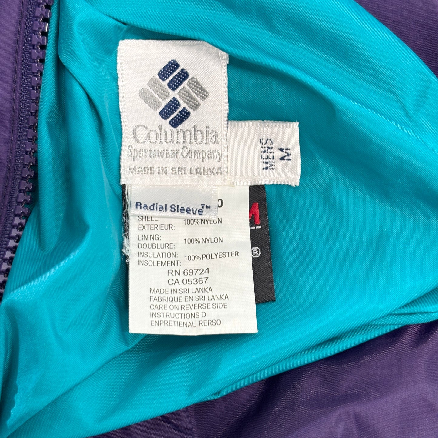 90s Columbia リバーシブル 3M Thinsulate 中綿ナイロンジャケット パープル×ティール M スリランカ製 “Radial Sleeve™”