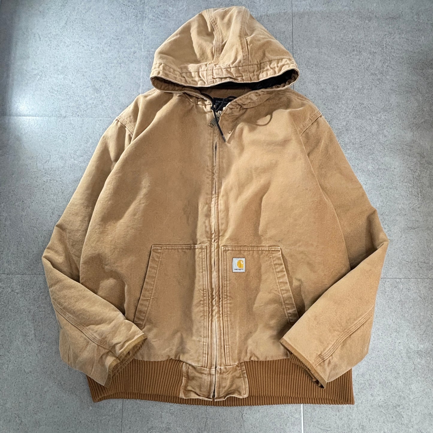Carhartt J130 “Active Jacket” 3M Thinsulate|カーハート ブラウン ダック地 パーカー フルジップ フーディー XL|LOOSE FIT|Made in Mexico ワークジャケット