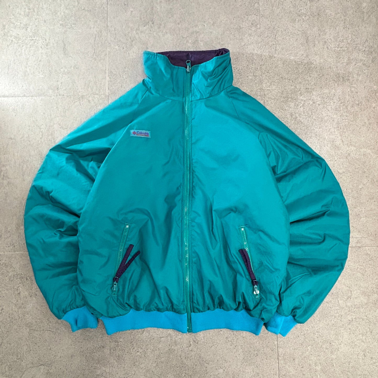 90s Columbia リバーシブル 3M Thinsulate 中綿ナイロンジャケット パープル×ティール M スリランカ製 “Radial Sleeve™”