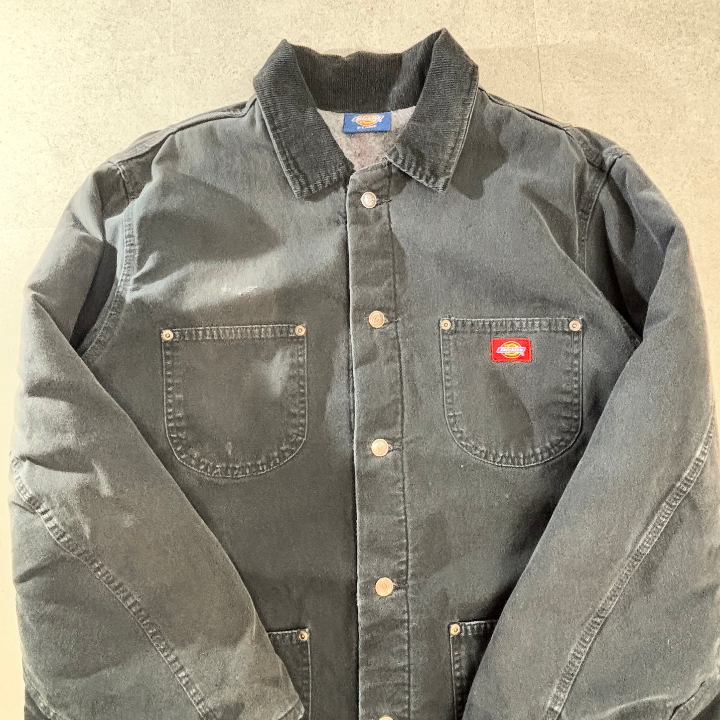 Dickies ダック地 チョアコート/カバーオール /ブラック/コーデュロイ襟/裏起毛キルティング/ワークジャケット XL