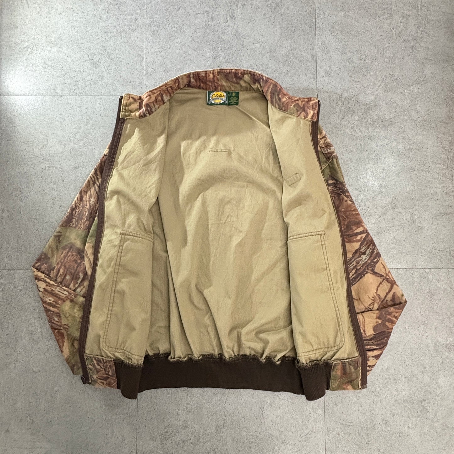 90s〜00s Cabela’s カベラス 加工ツリーカモ ハンティング ボンバージャケット L/REG カナダ製 リブ付きジップブルゾン OUTDOOR GEAR 迷彩 アウトドア