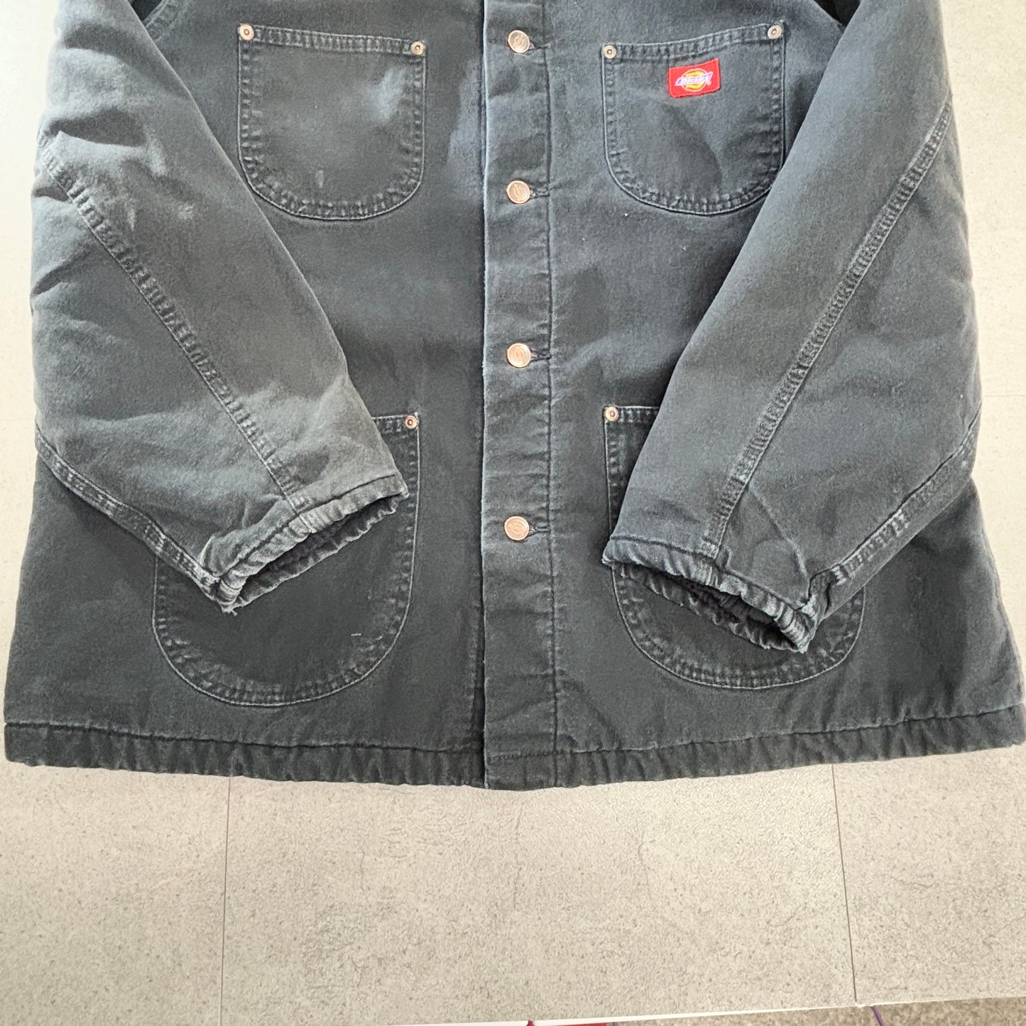 Dickies ダック地 チョアコート/カバーオール /ブラック/コーデュロイ襟/裏起毛キルティング/ワークジャケット XL
