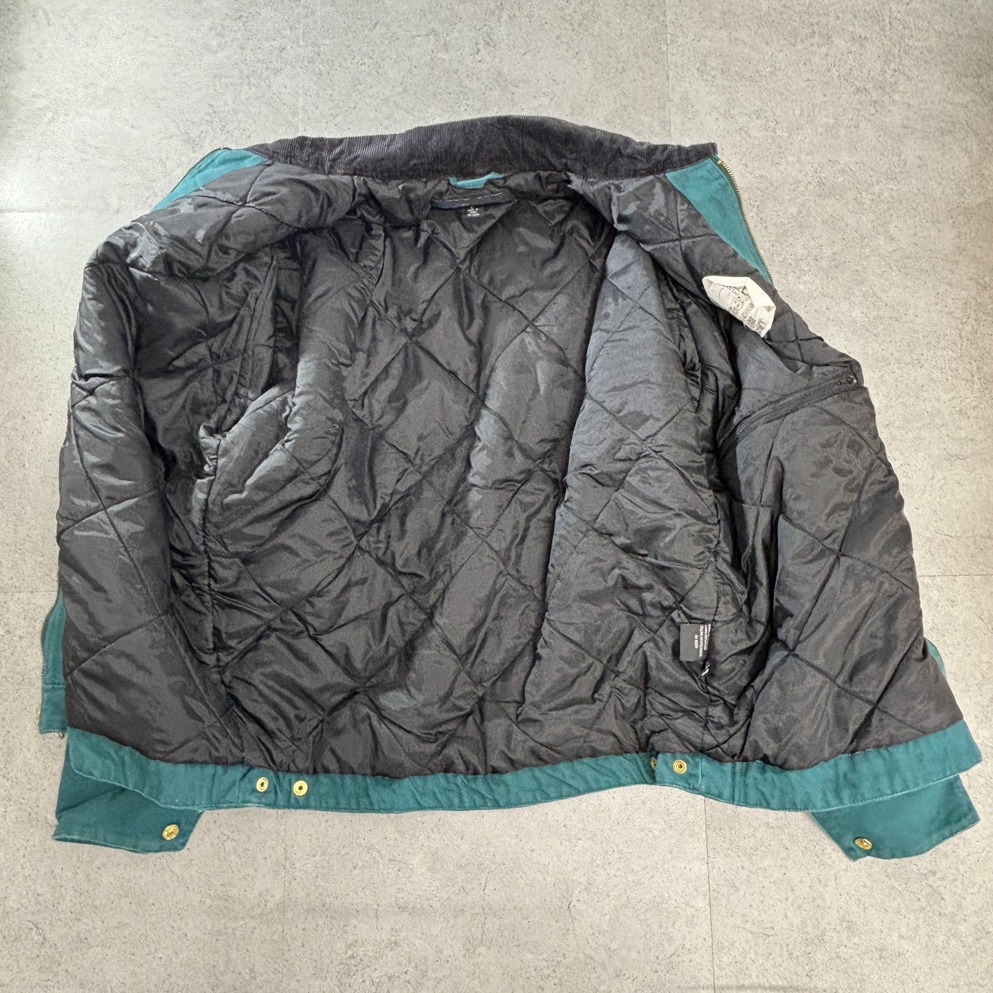 Tri-Mountain ワークジャケット L 緑系 コーデュロイ襟 キルティング中綿 Zipアップ “FlexRig”刺繍 90s〜2000s