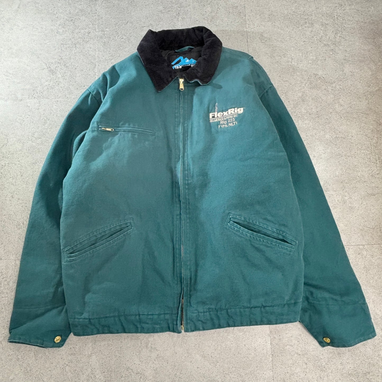 Tri-Mountain ワークジャケット L 緑系 コーデュロイ襟 キルティング中綿 Zipアップ “FlexRig”刺繍 90s〜2000s