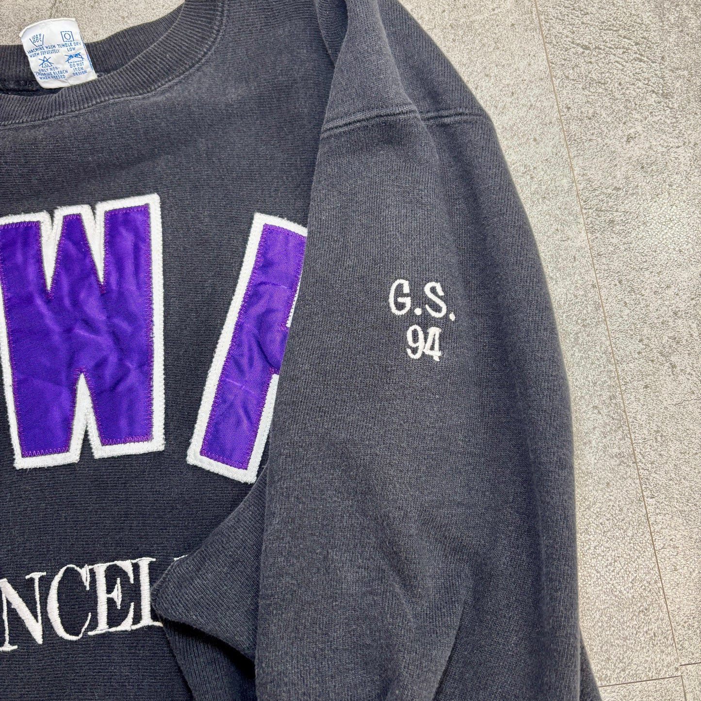【USA製】Champion リバースウィーブ SWH DANCELINE 刺繍スウェット XL 黒×紫 90s
