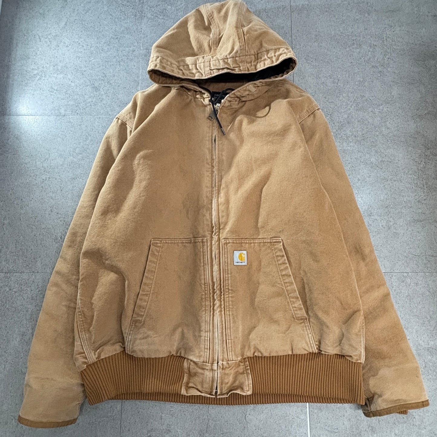 Carhartt J130 “Active Jacket” 3M Thinsulate|カーハート ブラウン ダック地 パーカー フルジップ フーディー XL|LOOSE FIT|Made in Mexico ワークジャケット