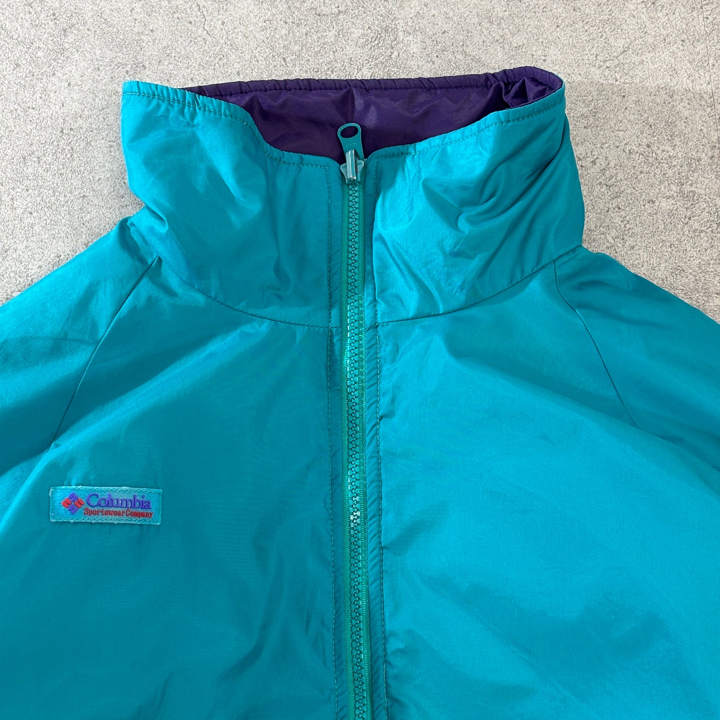 90s Columbia リバーシブル 3M Thinsulate 中綿ナイロンジャケット パープル×ティール M スリランカ製 “Radial Sleeve™”