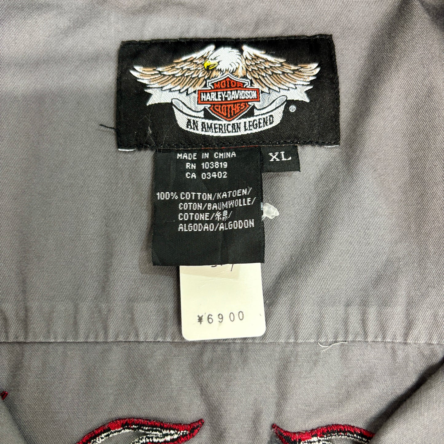 Harley-Davidson 刺繍ロゴ 半袖ワークシャツ XL グレー×ブラック バイカースタイル アメリカンレジェンド