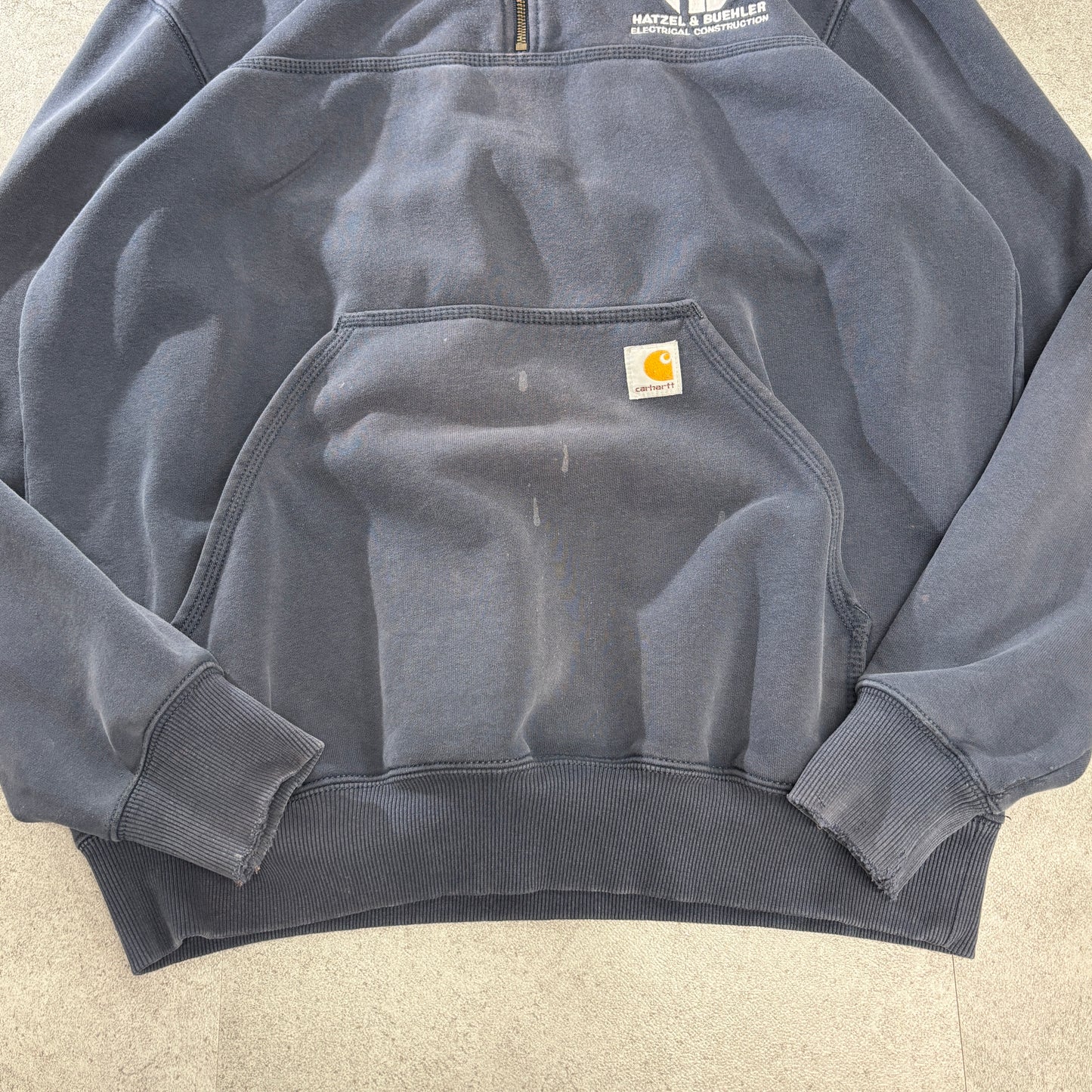 Carhartt カーハート 裏起毛 ハーフジップ パーカー グレー系 Lサイズ 企業刺繍入り 古着 スウェットフーディ
