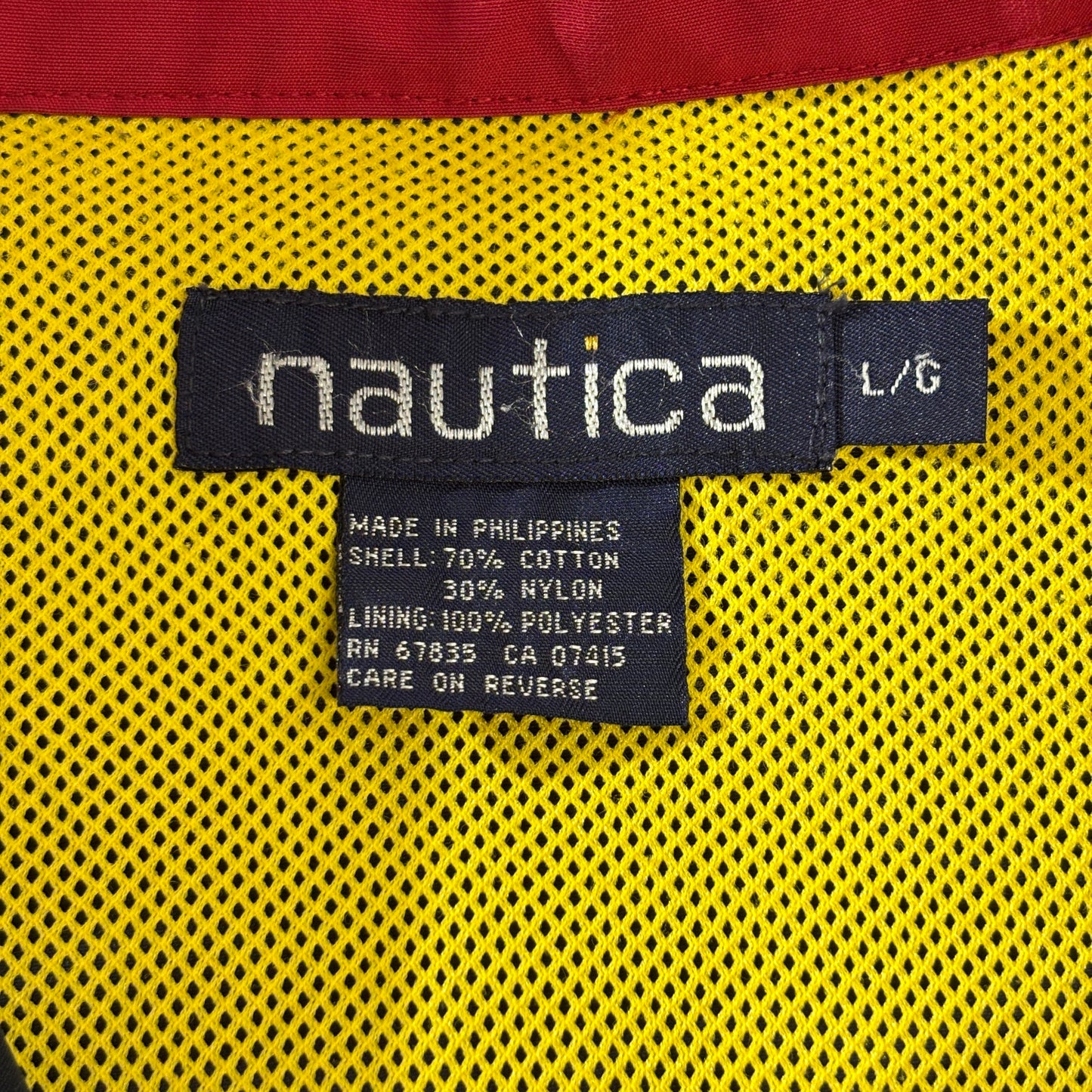 NAUTICA ビッグフラッグ 背面ワッペン セーリングジャケット L ネイビー×レッド 90s~00s フィリピン製 メッシュライナー