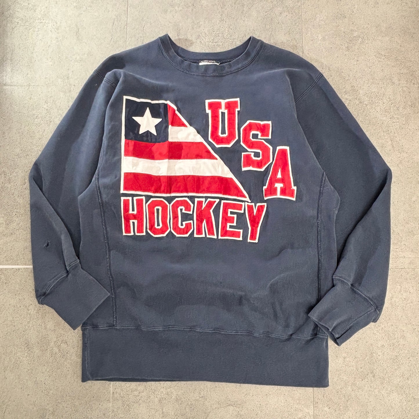 【USA製 80s~90s Champion】リバースウィーブスウェット “USA HOCKEY” 刺繍ロゴ ネイビー XL