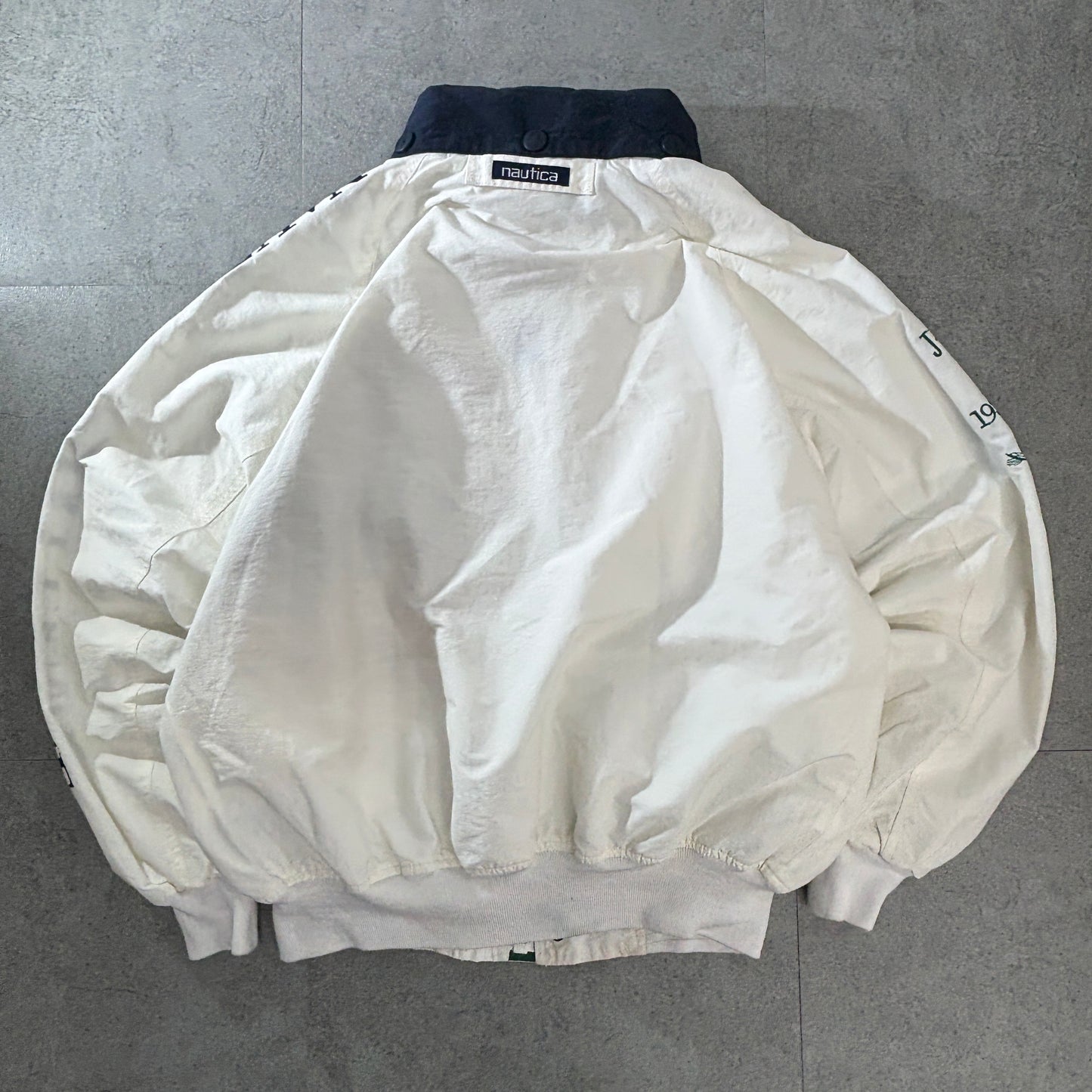 NAUTICA “NAUTICA CHALLENGE” J-CLASS スリーブロゴ コットンナイロン セーリングジャケット ホワイト×ネイビー L相当 90s〜00s