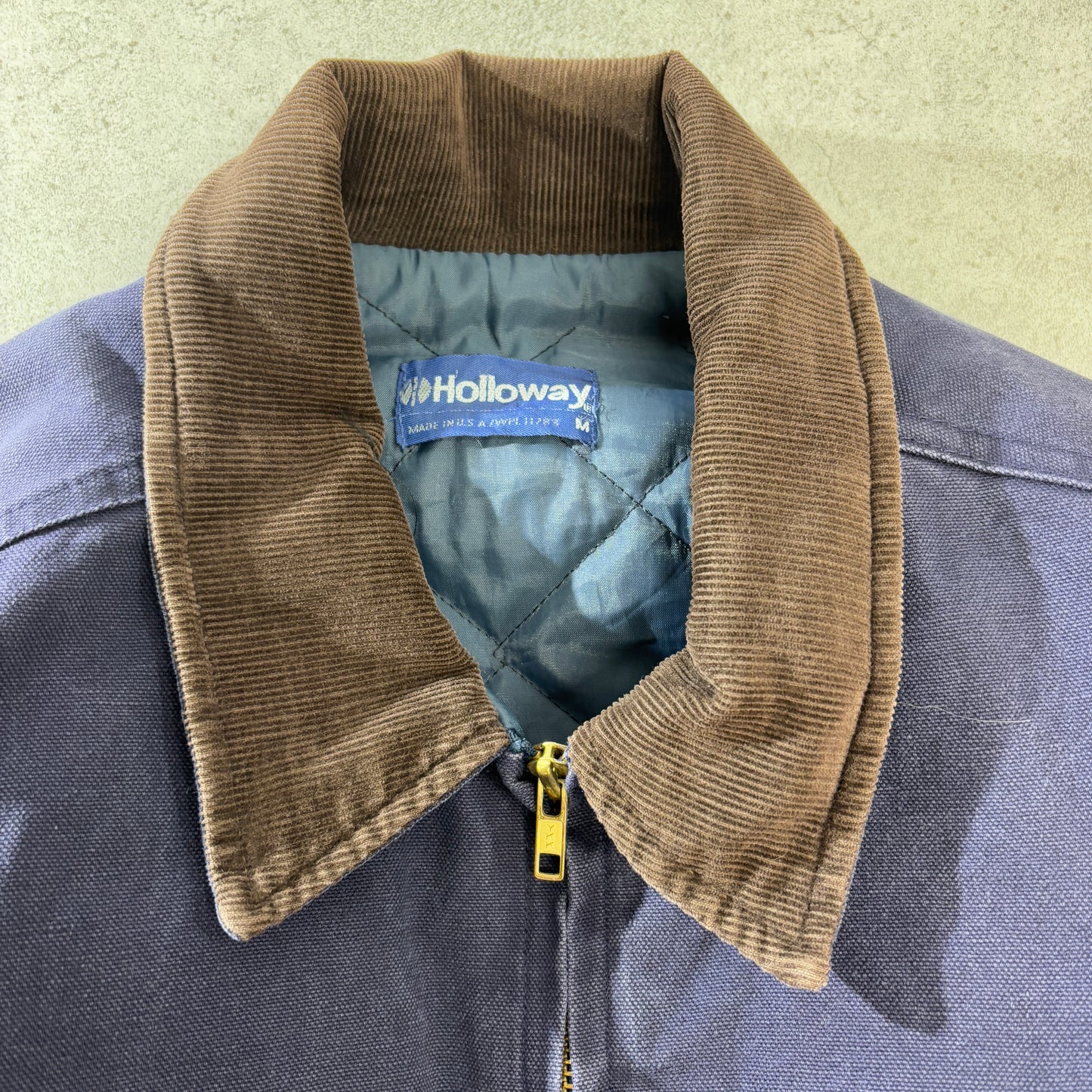 90s Holloway “STEVENSON SUPPLY” 刺繍ワークジャケット/USA製/コーデュロイ襟/YKKジップ/企業ロゴ入り ヴィンテージ