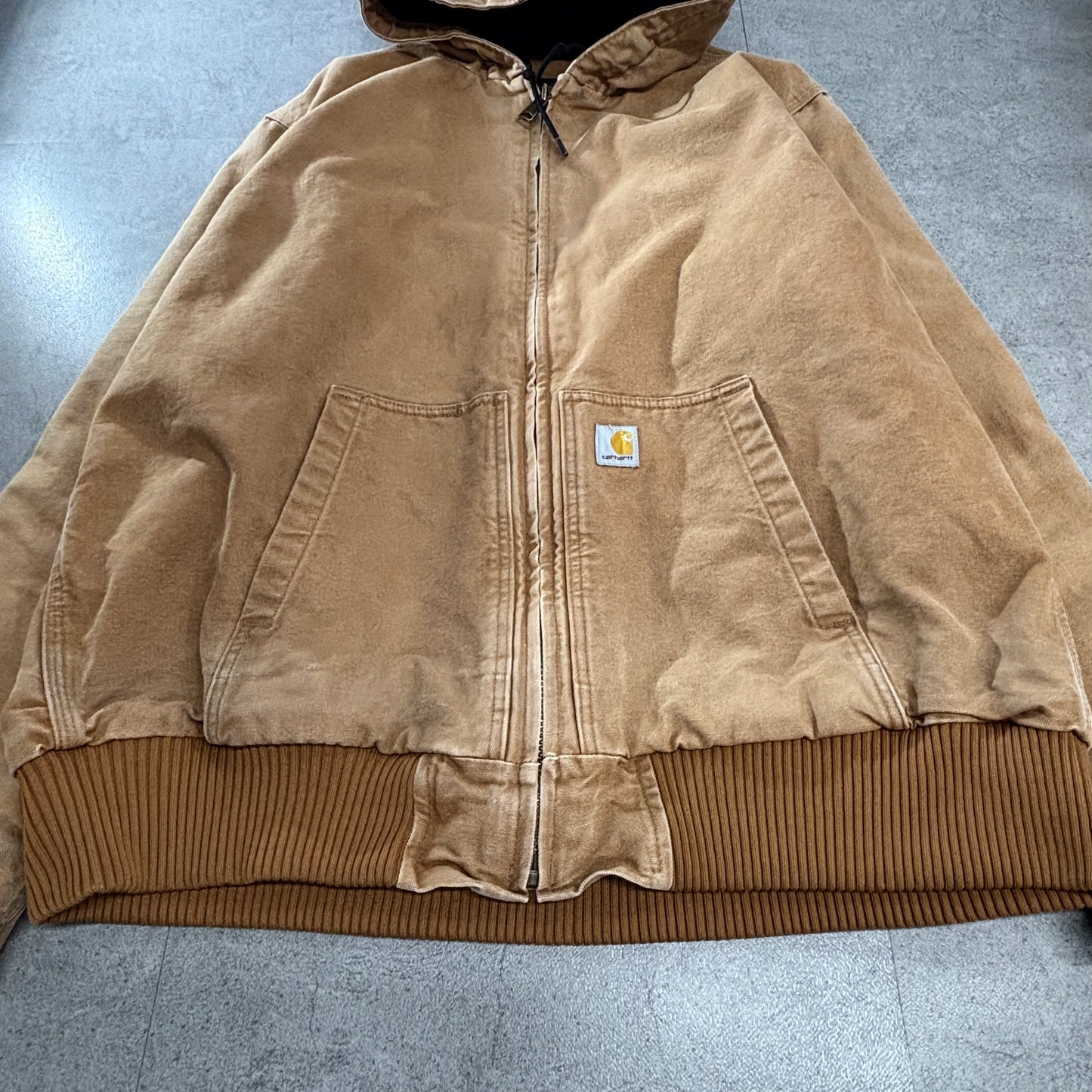 Carhartt J130 “Active Jacket” 3M Thinsulate|カーハート ブラウン ダック地 パーカー フルジップ フーディー XL|LOOSE FIT|Made in Mexico ワークジャケット