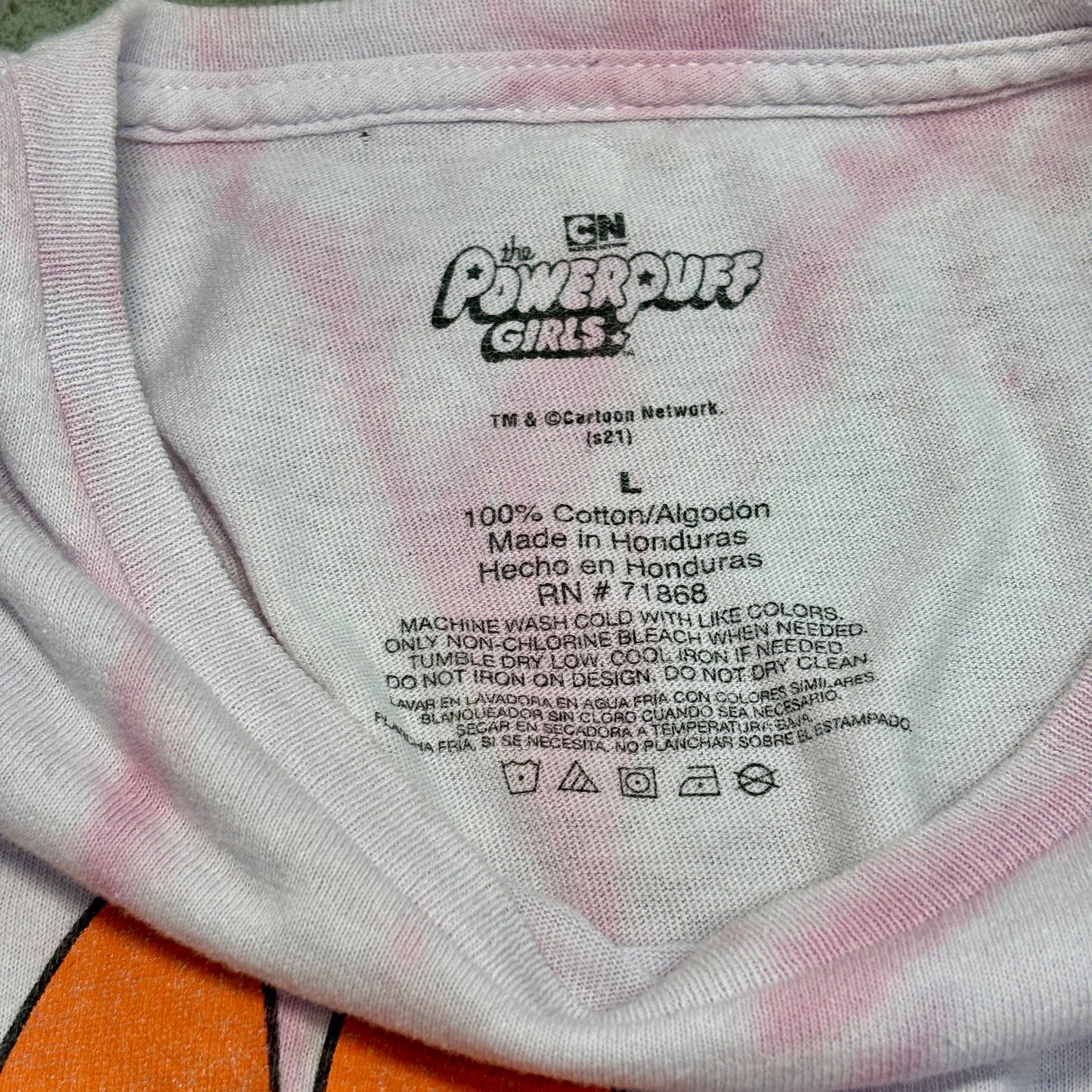 【90s復刻デザイン】パワーパフガールズ タイダイ Tシャツ ピンク Lサイズ Cartoon Network 正規品