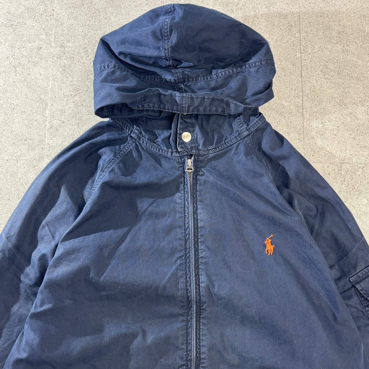 POLO RALPH LAUREN フーデッド ハリントン ジャケット L 紺 ポニー刺繍 TALONジップ コットンナイロン ベトナム製 2000s
