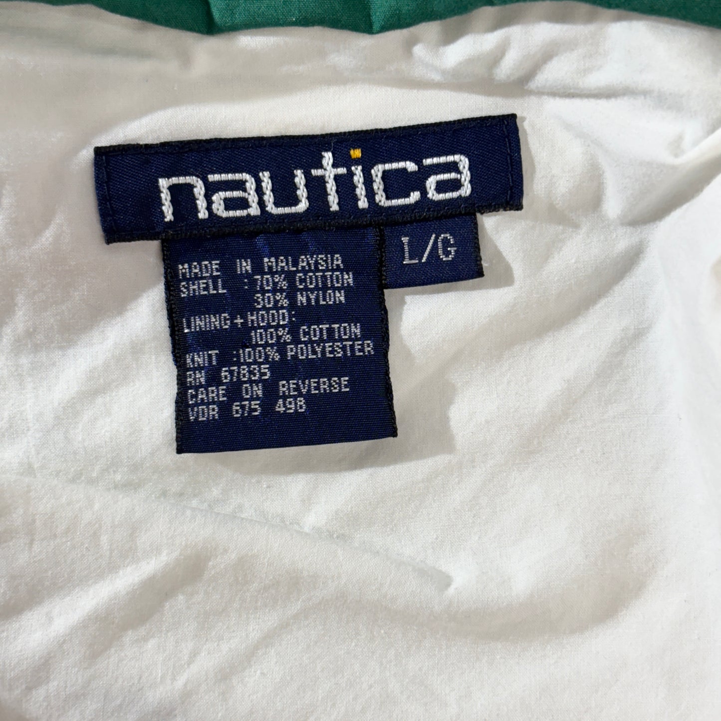 NAUTICA “NAUTICA CHALLENGE” J-CLASS スリーブロゴ コットンナイロン セーリングジャケット ホワイト×ネイビー L相当 90s〜00s