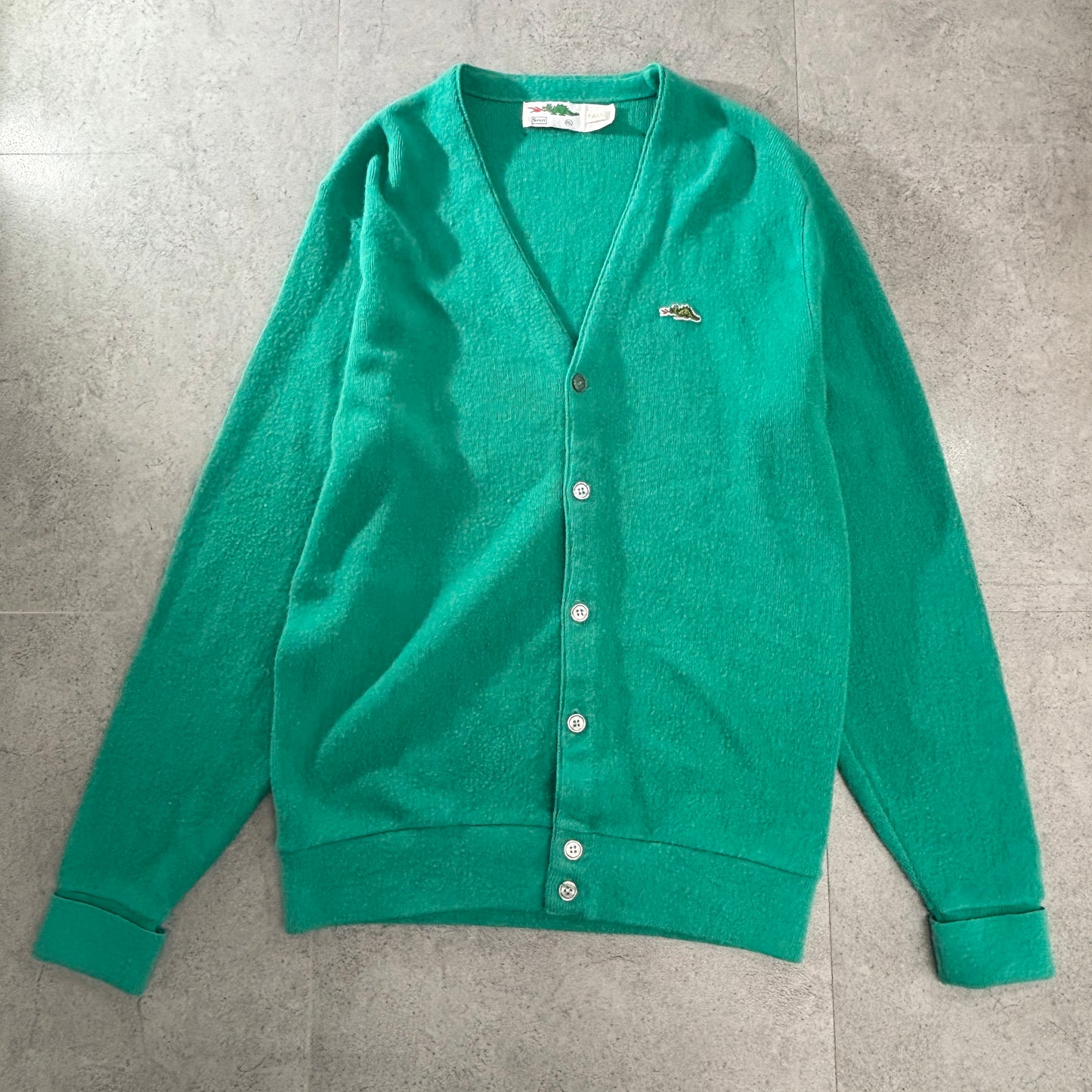 【60s〜70s ビンテージ】Sears ドラゴン刺繍 カーディガン XL TALL グリーン ニット アクリル