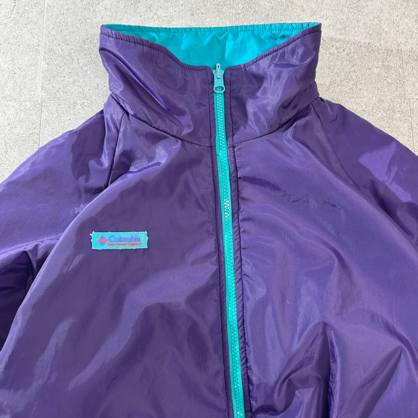 90s Columbia リバーシブル 3M Thinsulate 中綿ナイロンジャケット パープル×ティール M スリランカ製 “Radial Sleeve™”