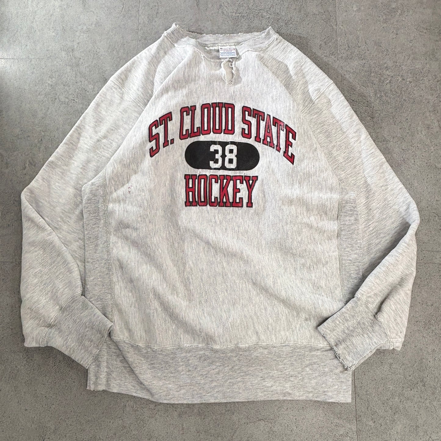【USA製】Champion リバースウィーブ スウェット “ST. CLOUD STATE HOCKEY” XL 霜降りグレー     90s