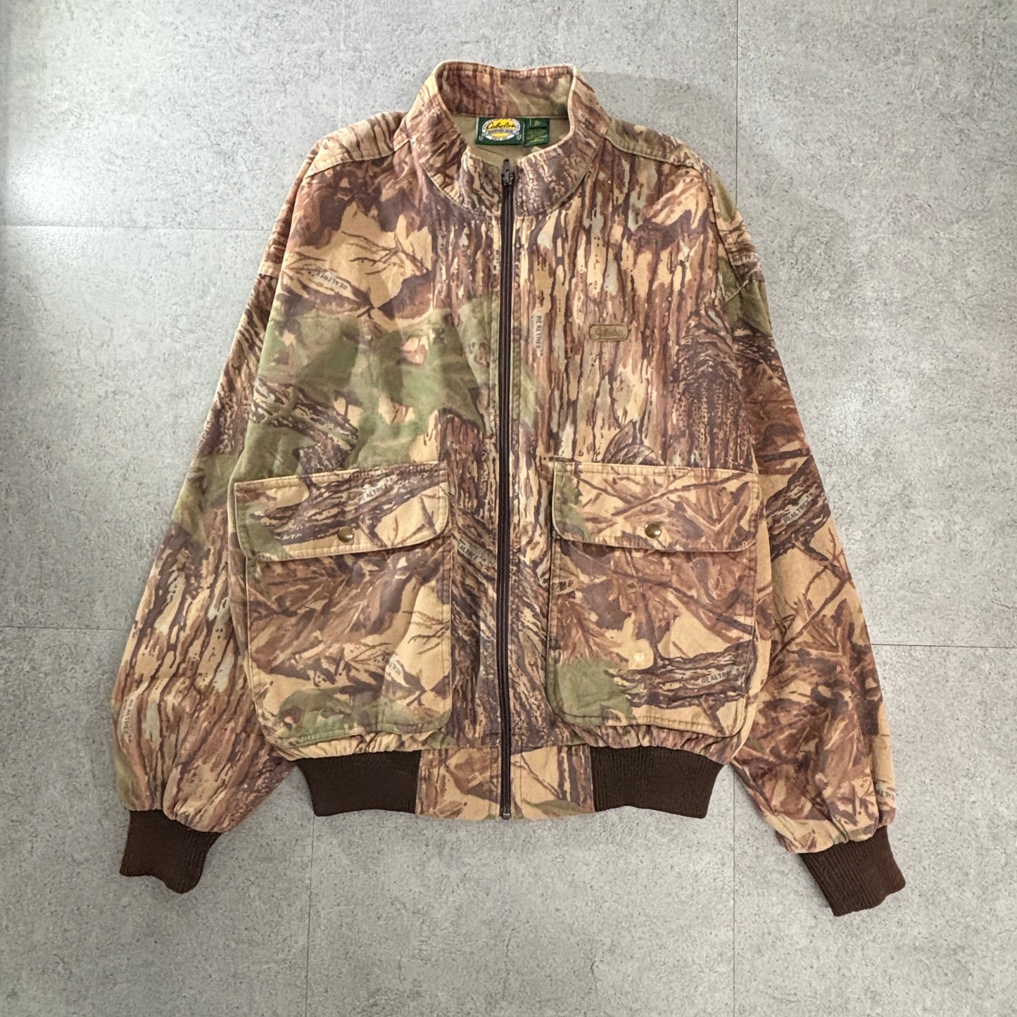 90s〜00s Cabela’s カベラス 加工ツリーカモ ハンティング ボンバージャケット L/REG カナダ製 リブ付きジップブルゾン OUTDOOR GEAR 迷彩 アウトドア