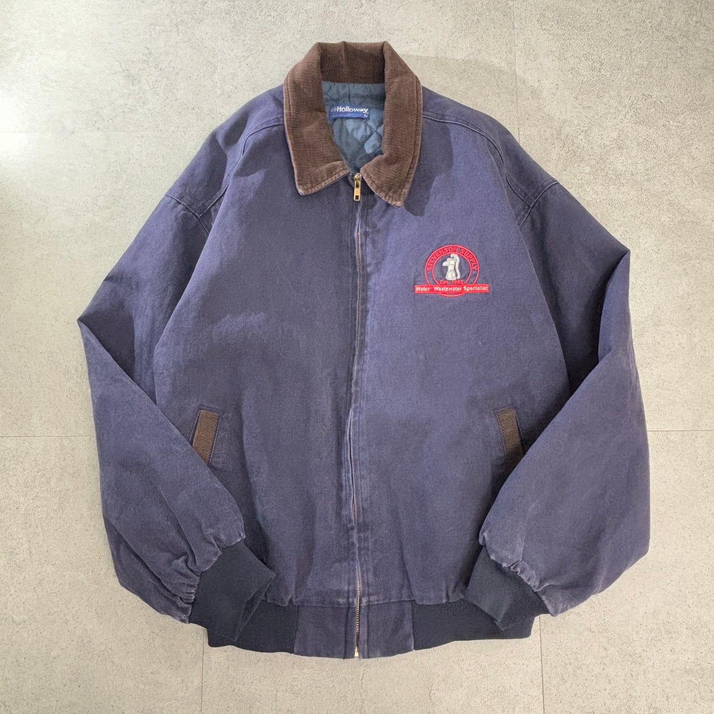 90s Holloway “STEVENSON SUPPLY” 刺繍ワークジャケット/USA製/コーデュロイ襟/YKKジップ/企業ロゴ入り ヴィンテージ