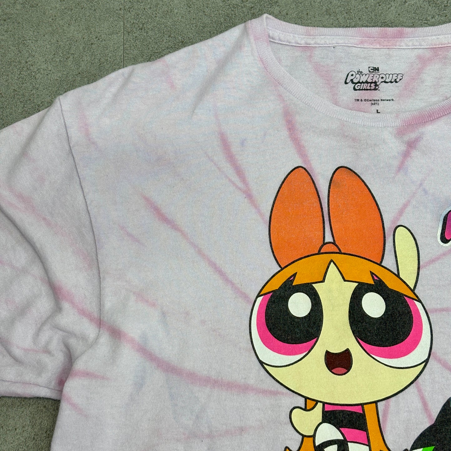 【90s復刻デザイン】パワーパフガールズ タイダイ Tシャツ ピンク Lサイズ Cartoon Network 正規品