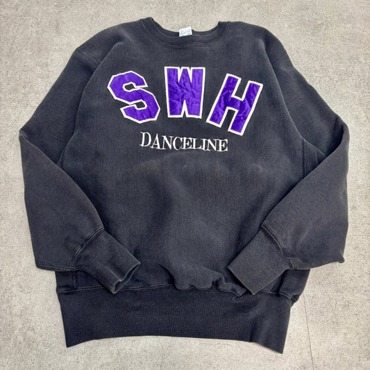【USA製】Champion リバースウィーブ SWH DANCELINE 刺繍スウェット XL 黒×紫 90s