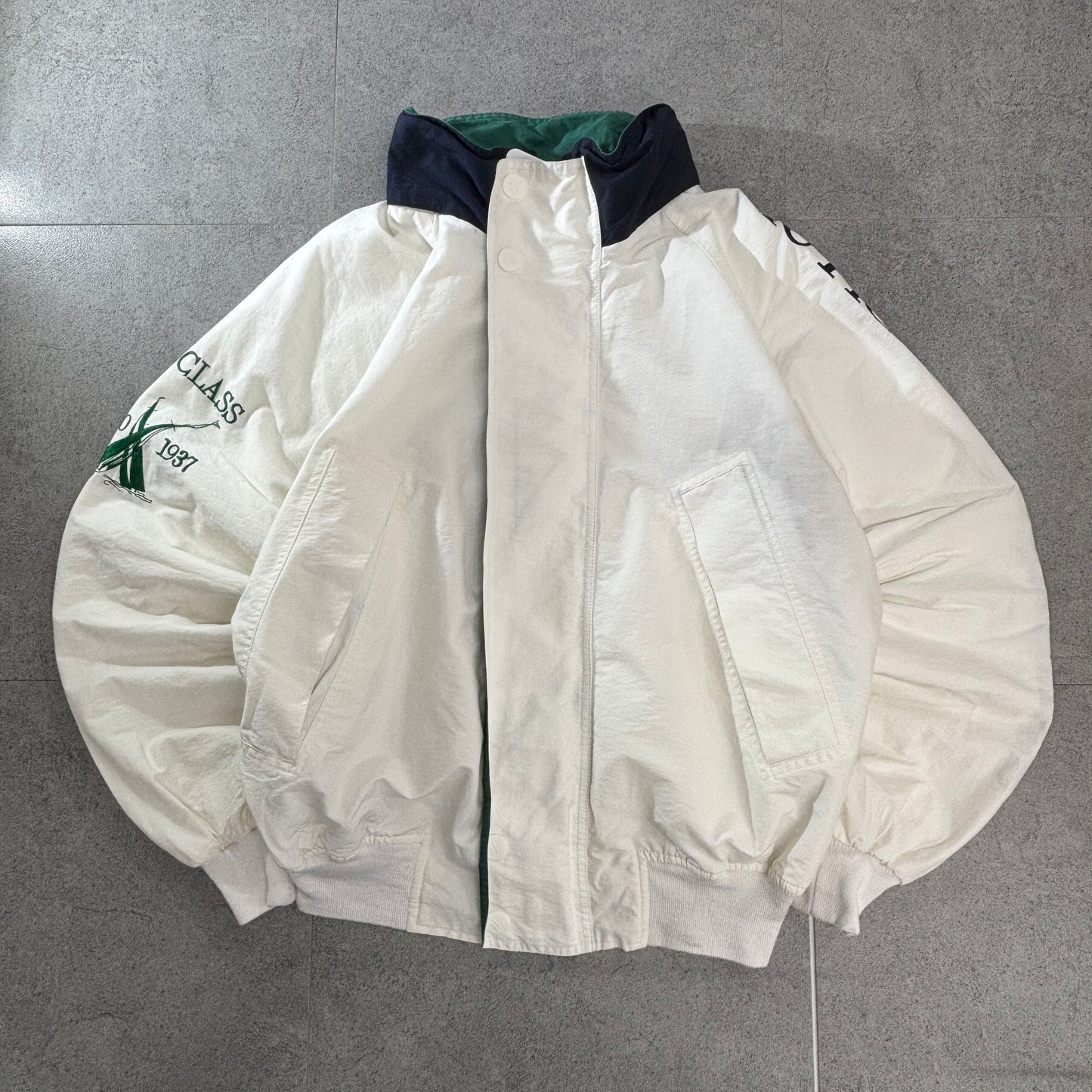 NAUTICA “NAUTICA CHALLENGE” J-CLASS スリーブロゴ コットンナイロン セーリングジャケット ホワイト×ネイビー L相当 90s〜00s