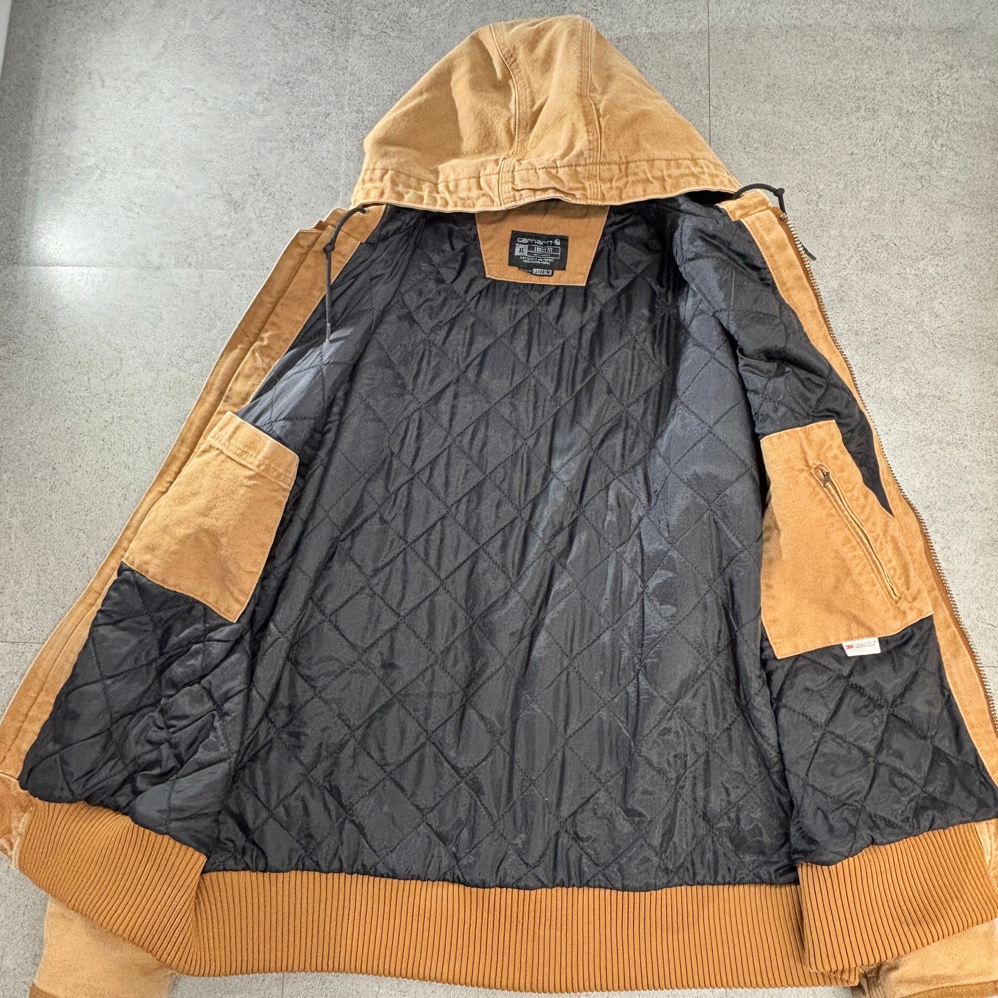 Carhartt J130 “Active Jacket” 3M Thinsulate|カーハート ブラウン ダック地 パーカー フルジップ フーディー XL|LOOSE FIT|Made in Mexico ワークジャケット