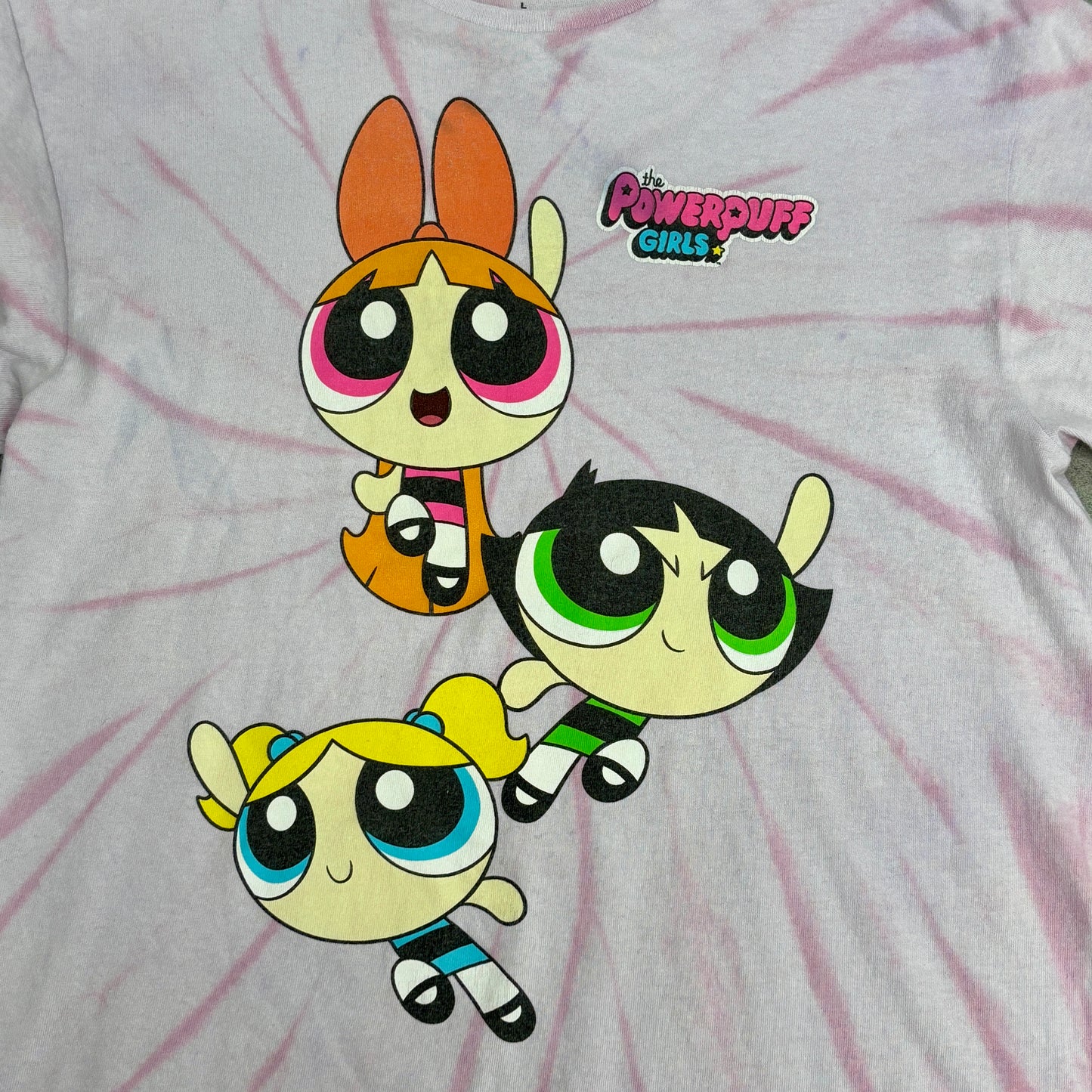 【90s復刻デザイン】パワーパフガールズ タイダイ Tシャツ ピンク Lサイズ Cartoon Network 正規品