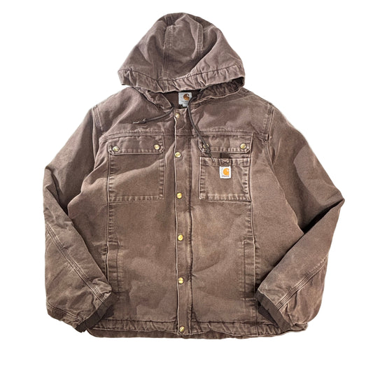Carhartt/カーハート XL|ダックキャンバス フーデッド ワークジャケット ブラウン|ボア(シェルパ)ライニング|ワーク/アメカジ