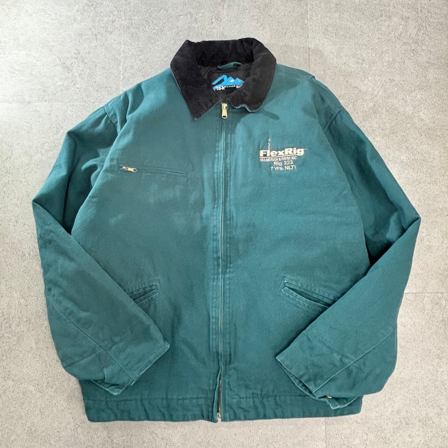 Tri-Mountain ワークジャケット L 緑系 コーデュロイ襟 キルティング中綿 Zipアップ “FlexRig”刺繍 90s〜2000s