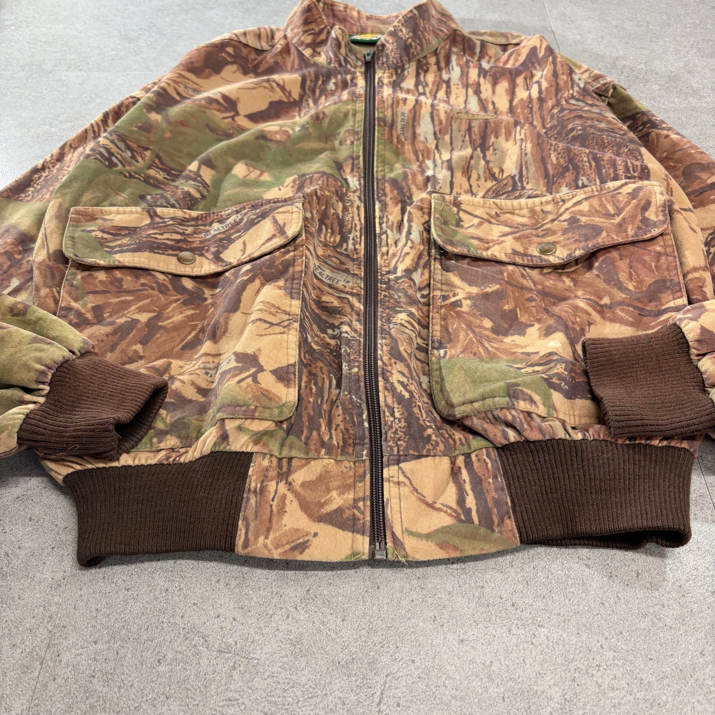 90s〜00s Cabela’s カベラス 加工ツリーカモ ハンティング ボンバージャケット L/REG カナダ製 リブ付きジップブルゾン OUTDOOR GEAR 迷彩 アウトドア